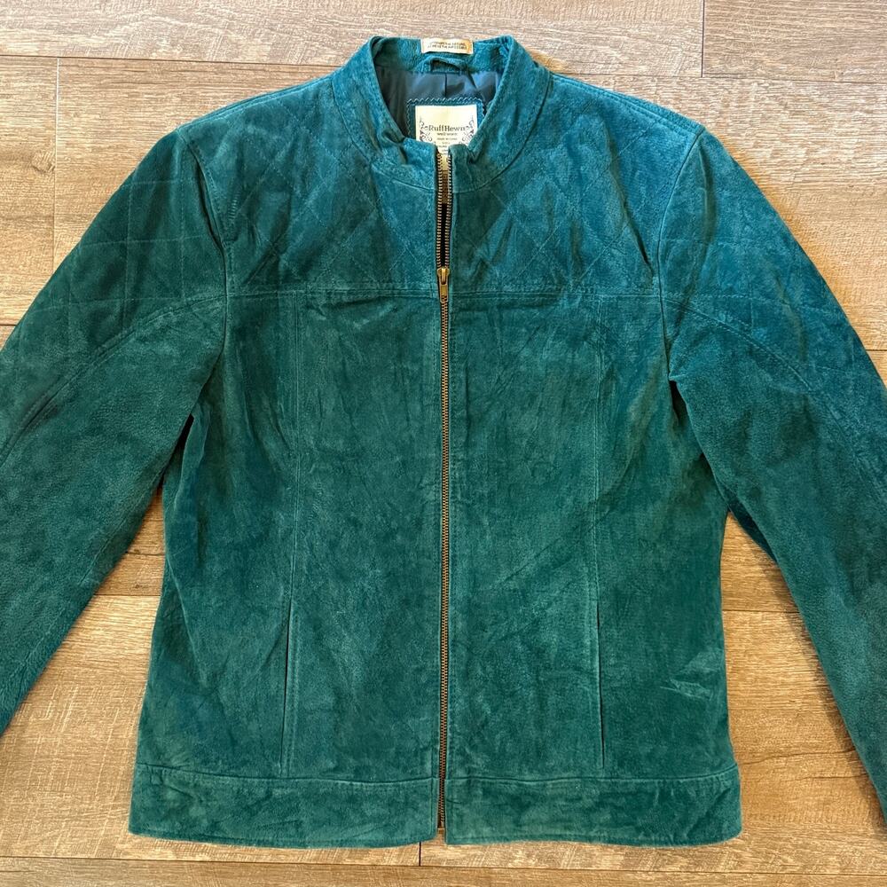 Ruff Hewn Genuine Leather Teal Quilted Moto Zip Jacket Large